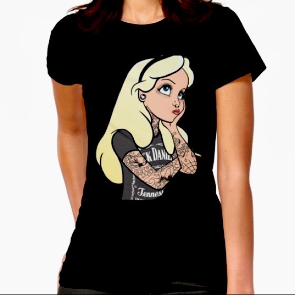 Tops - Punk Alice in Wonderland Black Womens Tee Small